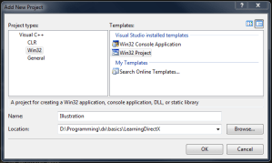 Add New Project wizard Figure 1: Creating a new Win32 project in Visual C++